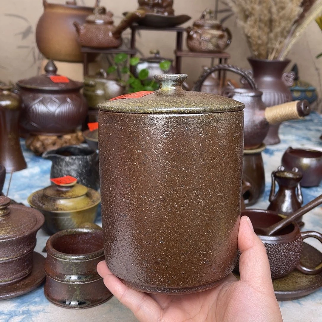 高温柴烧粗陶茶罐