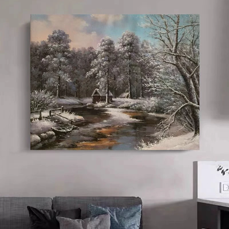 《雪溪幽居》50*60含内框，刘春建手绘油画装饰画，客厅背景墙挂画