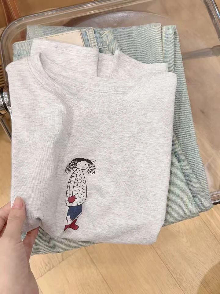 阿雨家巨好看！米灰外贸女孩柔软短袖@