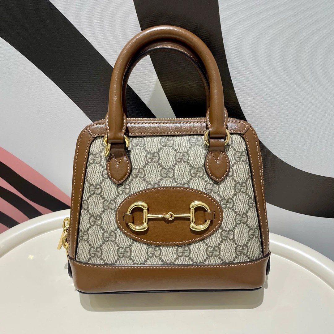 99新 GUCCI/古驰 焦糖色拼老花1955贝壳包 mini