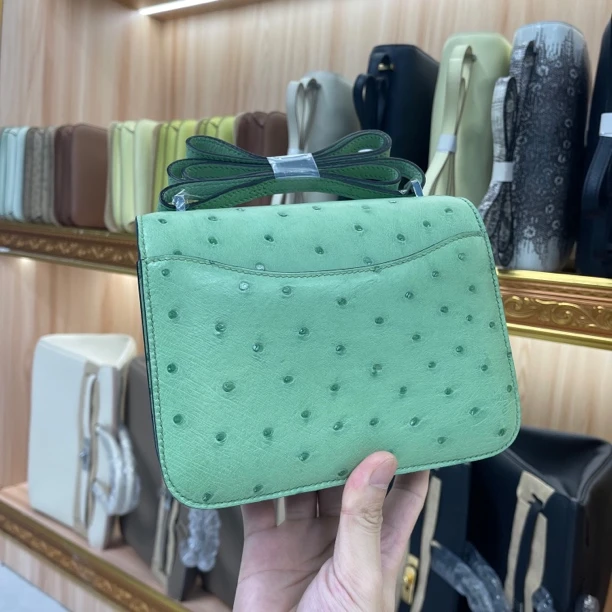 19cm女生包包全手缝女包鸵鸟皮南非进口皮 手缝包包