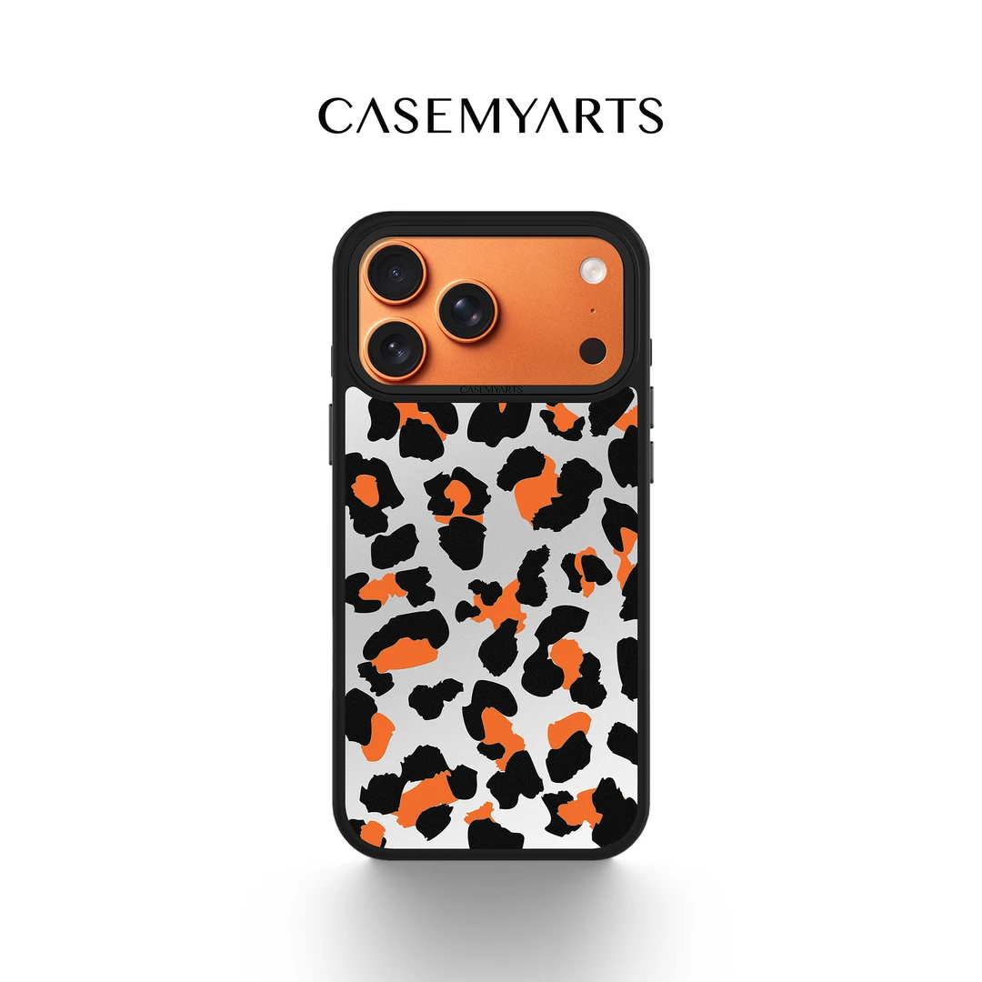 CASEMYARTS橙银豹纹轻薄防摔磁吸手机壳适用苹果17/16/15/Pro/Max