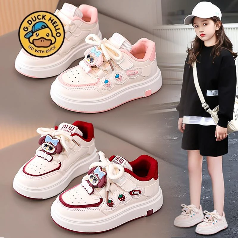 小黄鸭女童运动鞋新款春季爆款儿童小白鞋女孩皮面网面春秋休闲鞋