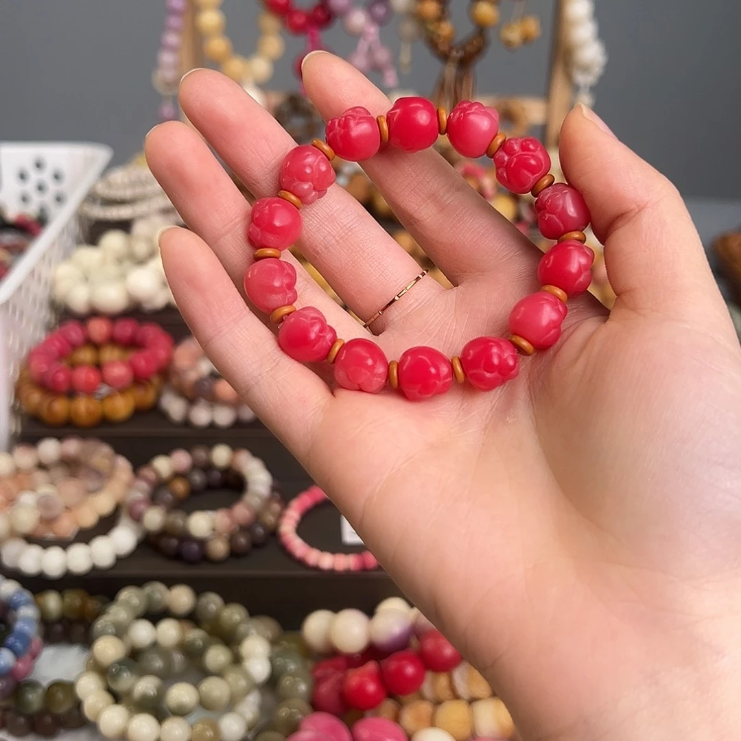 西瓜红爱心猫爪菩提手串
