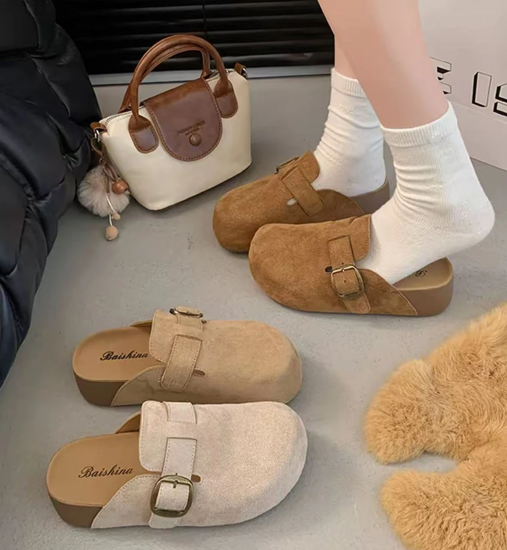 【品牌】5cm厚底包头拖女增高一脚蹬女2025秋季外穿博肯半拖638