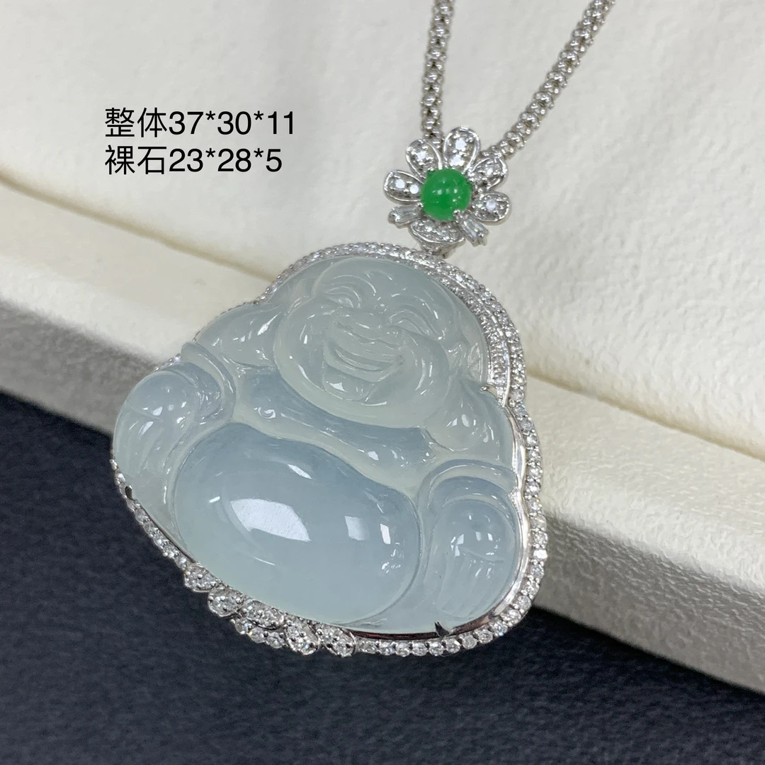 白月光佛公翡翠玉石吊坠18k金精美缅a