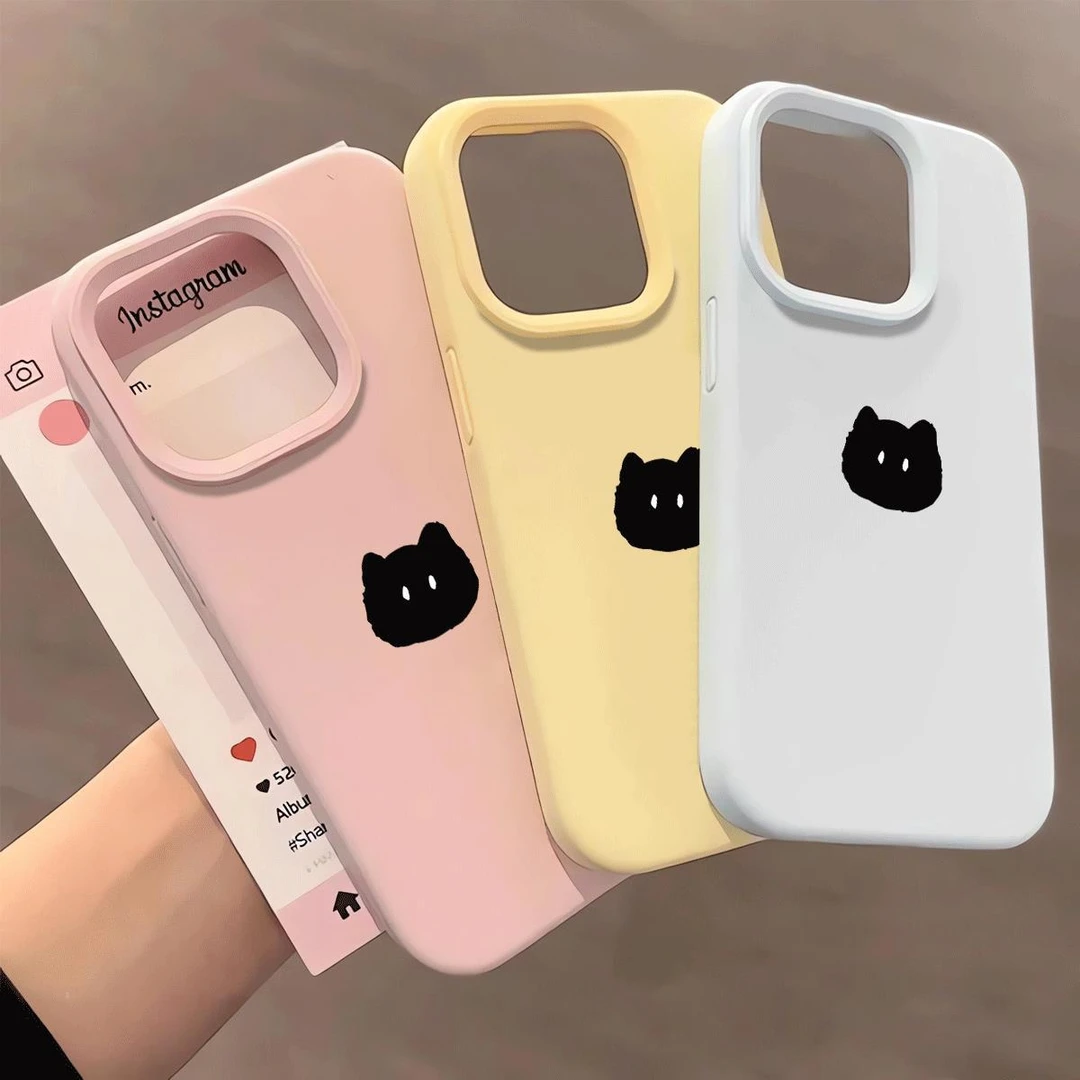 小黑猫头像适用苹果16pro/15软胶14pro/13可爱12pro/11新款16简约