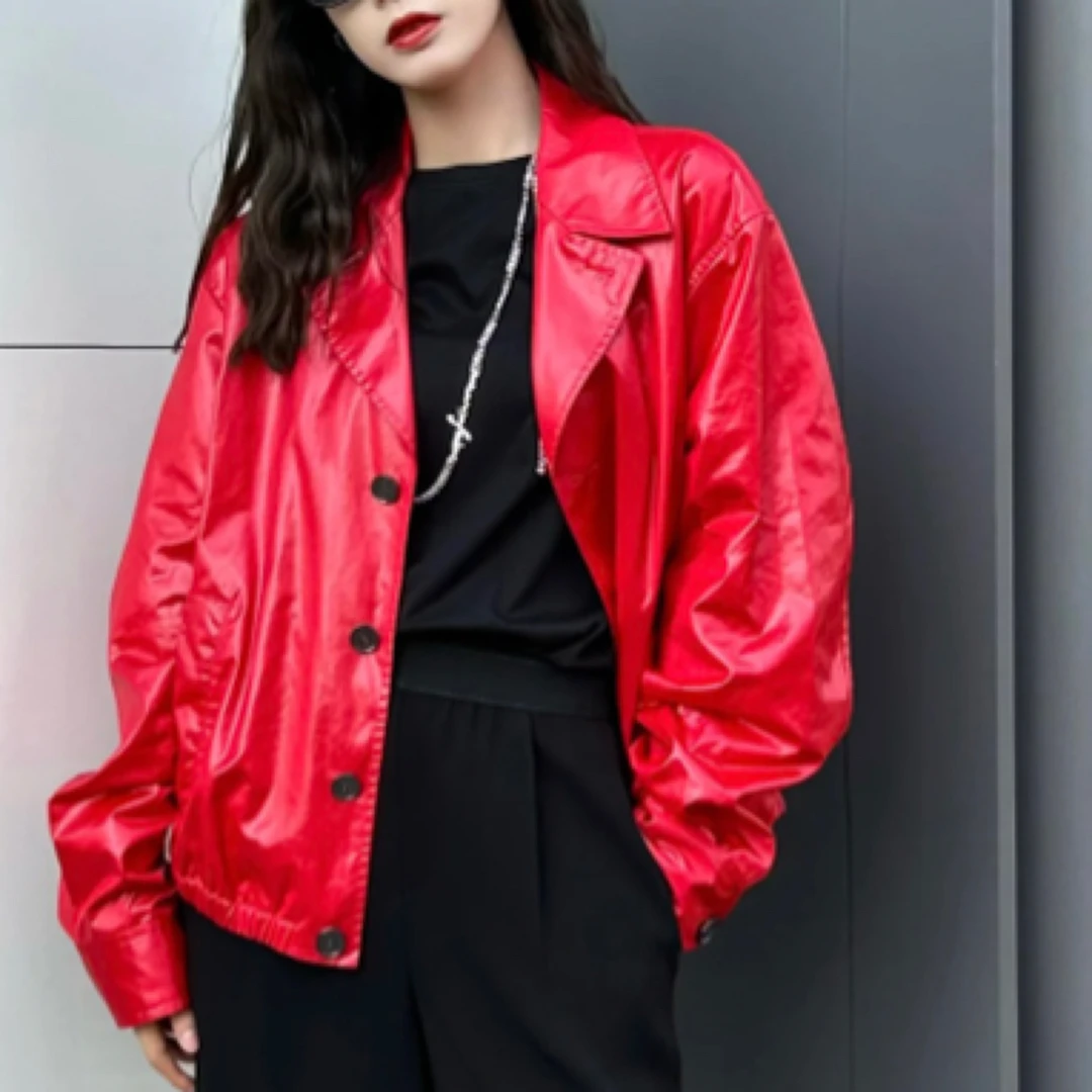 AMASS|阿玛施时尚宽松红色夹克洒脱干练休闲百搭潮流秋季短款上衣