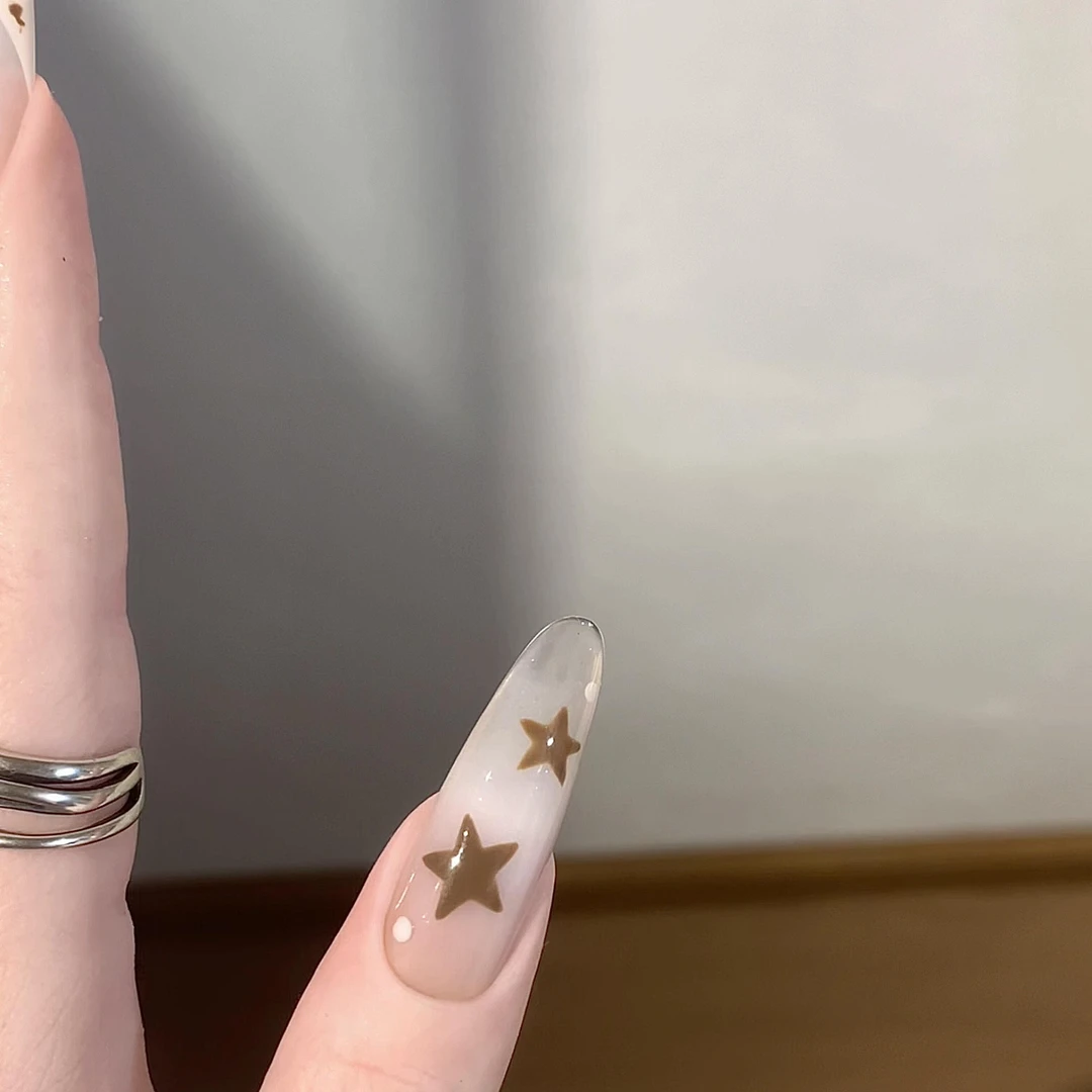 【初秋温柔感】纯手工美甲穿戴甲豹纹奶茶棕燕麦白法式高级穿戴甲