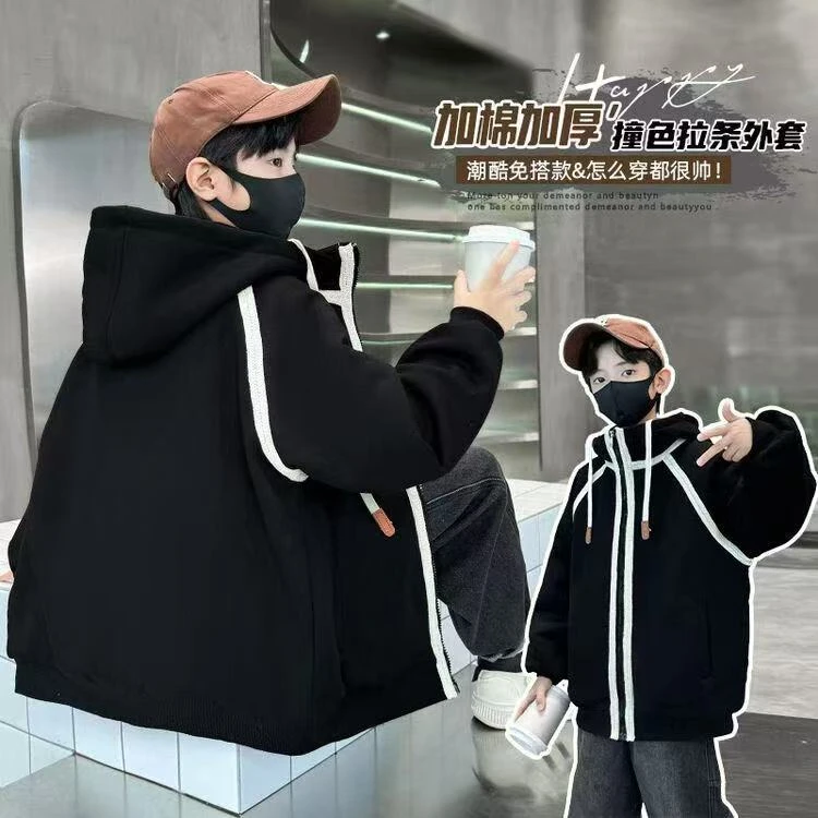 502056童装男童棉服2025冬款新款夹棉加厚连帽棉衣宝宝潮酷外套