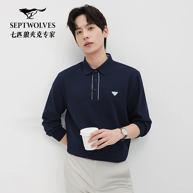 七匹狼官方正品商旅多彩POLO衫春季男士百搭长袖翻领5186