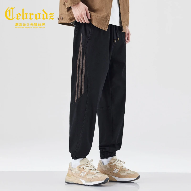 法国Cebrodz休闲工装裤男款简约设计感条纹束脚宽松百搭长裤子