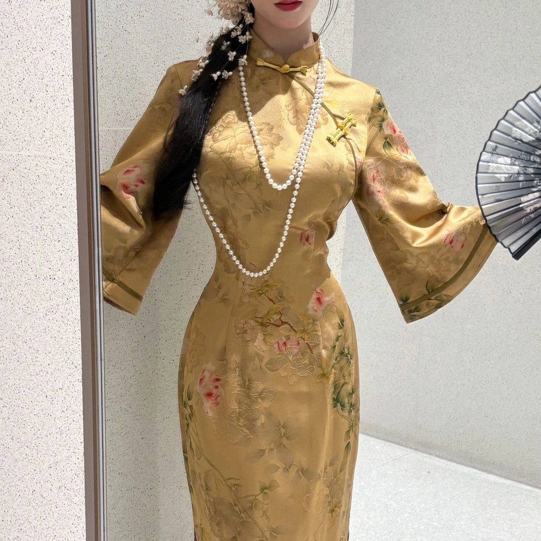 LHMknk1画报夫人原创自制显瘦夏季贵妇清冷感新中式国风旗袍 撑花