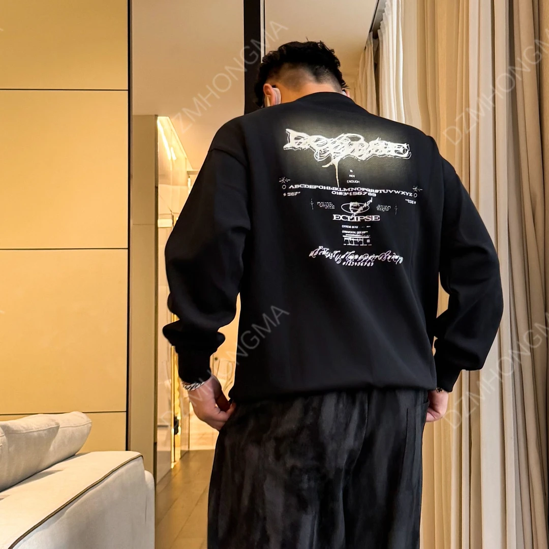 DAZHONGMA圆领秋季落肩袖印花套头纯色卫衣户外百搭晕染复古情侣