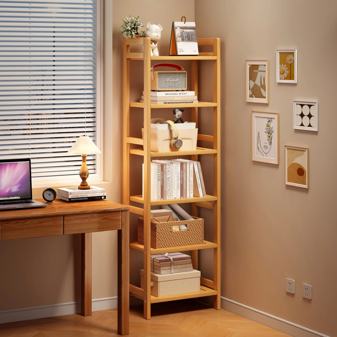 书架落地置物架儿童书柜子家用桌面简易实木客厅多层书本收纳储物