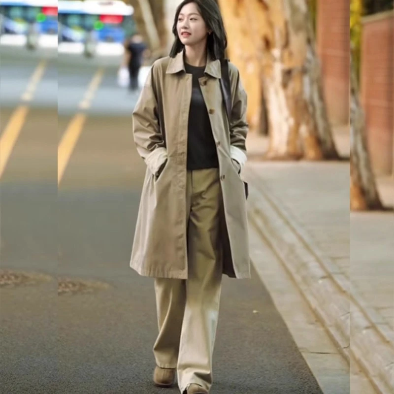 超好看的风衣女中长款外套复古港风高级感休闲单排扣翻领外衣冬季