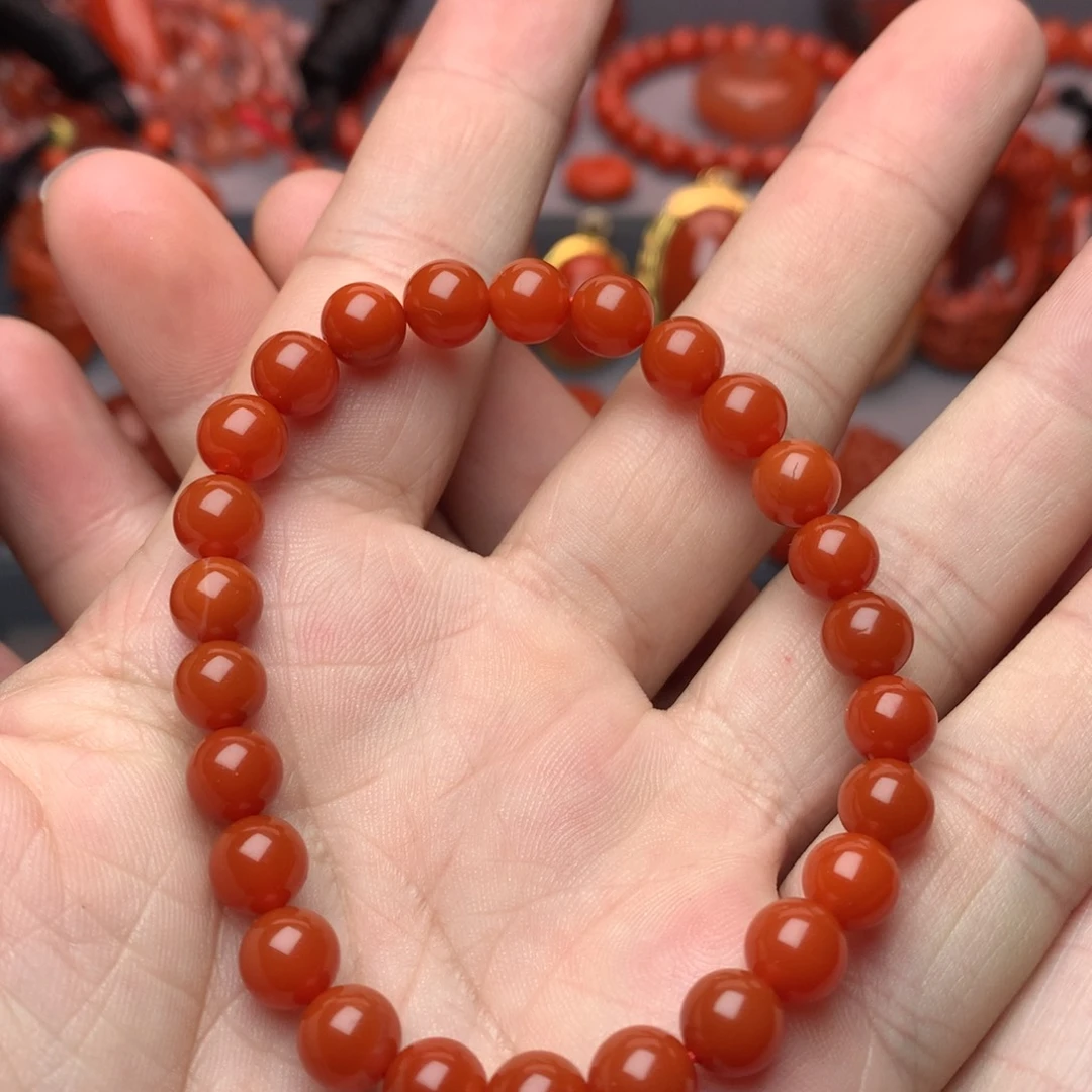 南红玛瑙未镶嵌1杨柳三眼井柿子红7+单圈