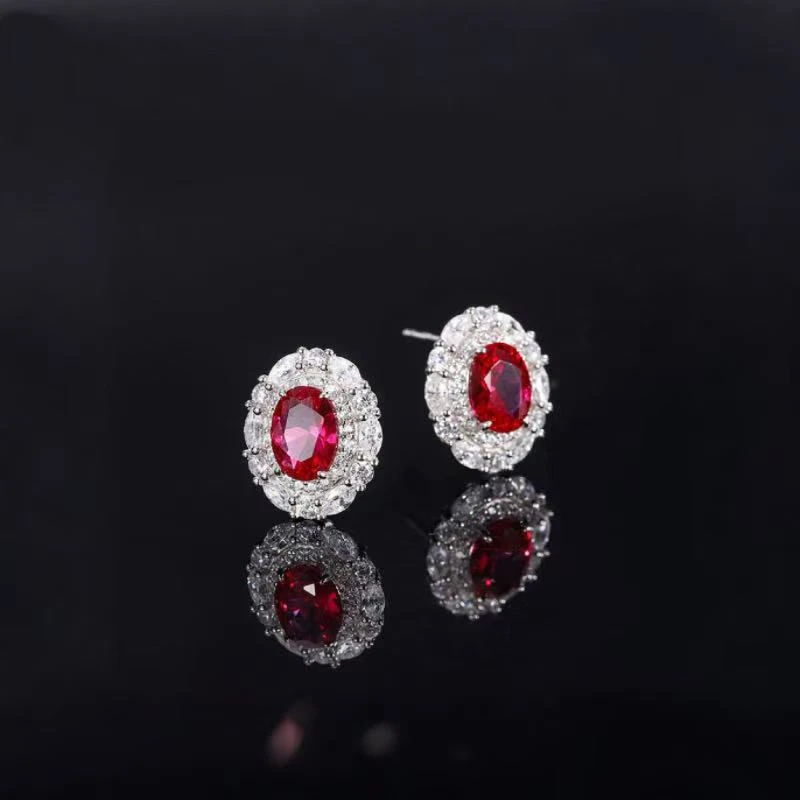 合金合成锆石耳饰 『玥珊珠宝』圆钻系列|勃艮第红系时尚豪镶嵌耳钉