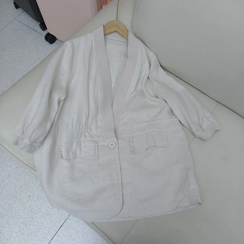 宝丫轻奢  女式时尚简约V领中长一粒扣外套K3564