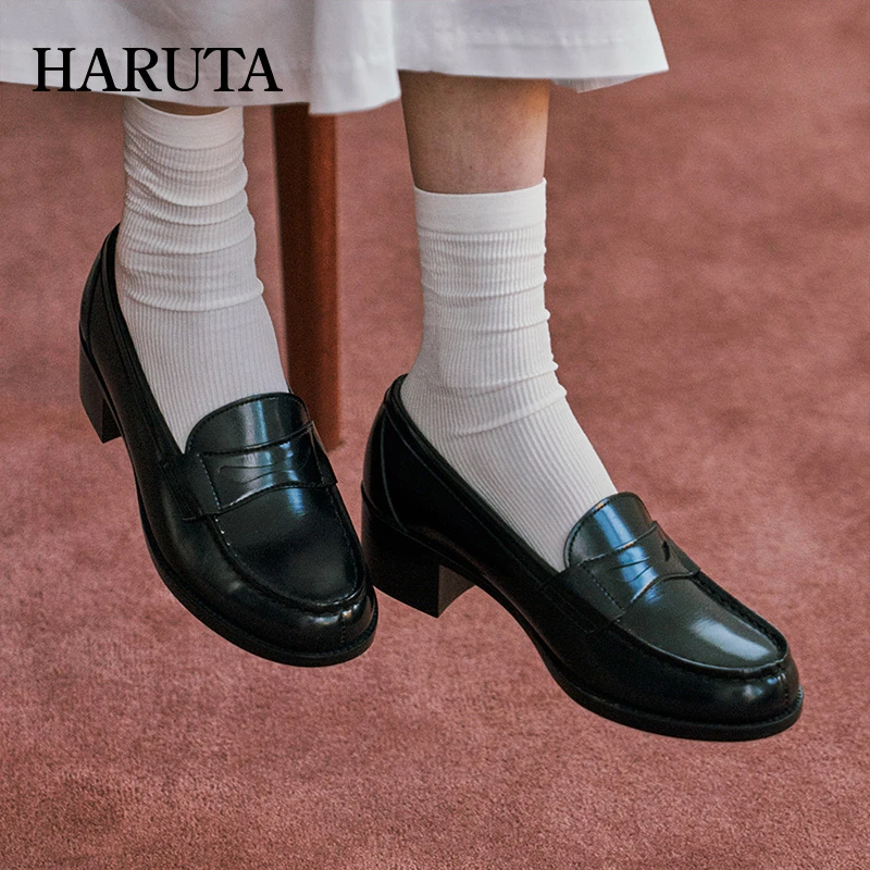 HARUTA日系学院风4603中跟粗跟JK制服鞋复古小皮鞋乐福鞋