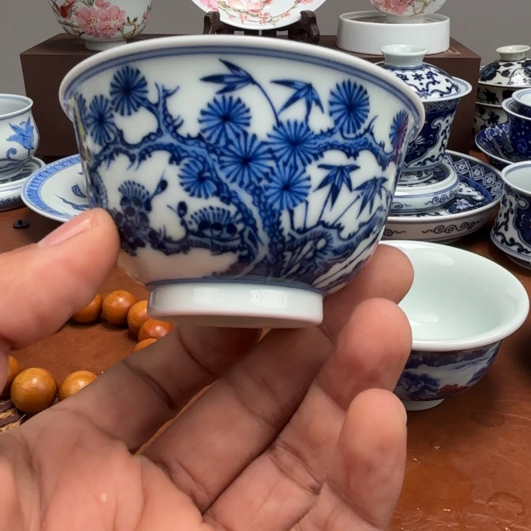 摆件陶微瑕松竹梅品茗杯景德镇发货