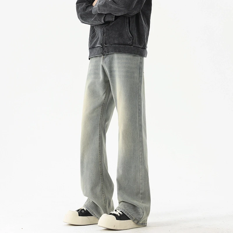 复古蓝微喇叭牛仔裤男款高街美式简约vibe窄版直筒裤cleanfit裤子