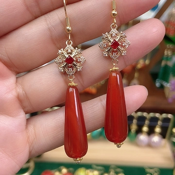 玛瑙/玉髓合金耳饰