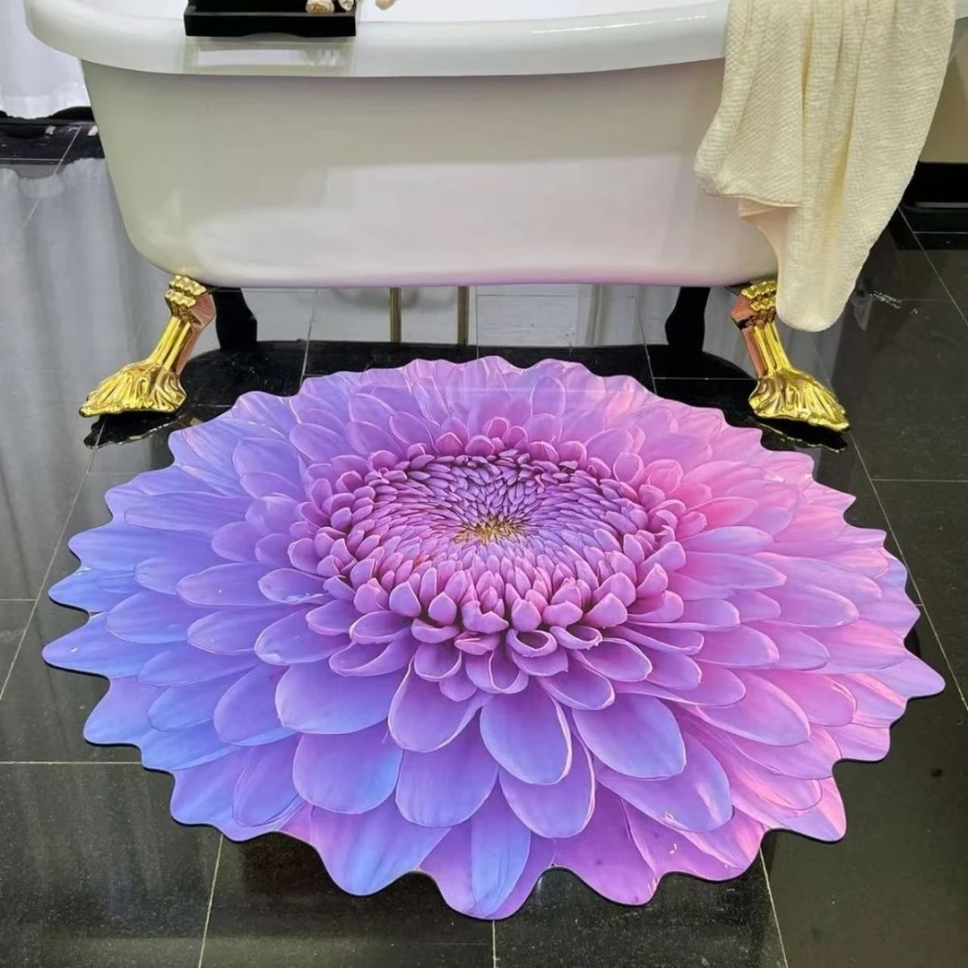 加厚大丽花花朵桌垫浴室吸水防滑地垫3D立体视觉浴室吸水地垫