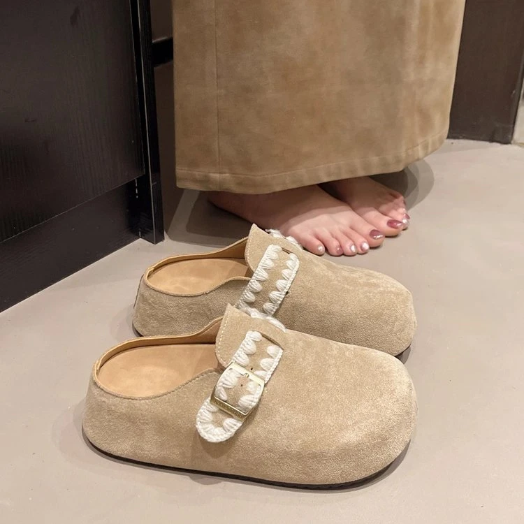 包头半拖鞋女夏外穿2025新款春秋季配裙子一脚蹬懒人鞋厚底勃肯鞋