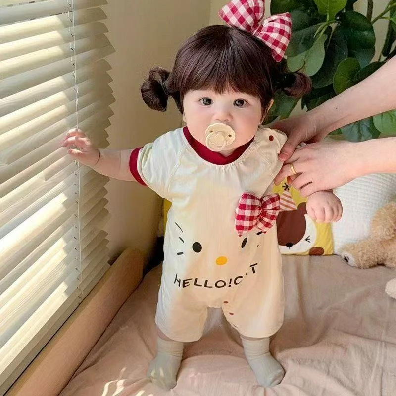 2025夏季超萌kt猫连体衣新生儿哈衣宝宝外出夏装爬服