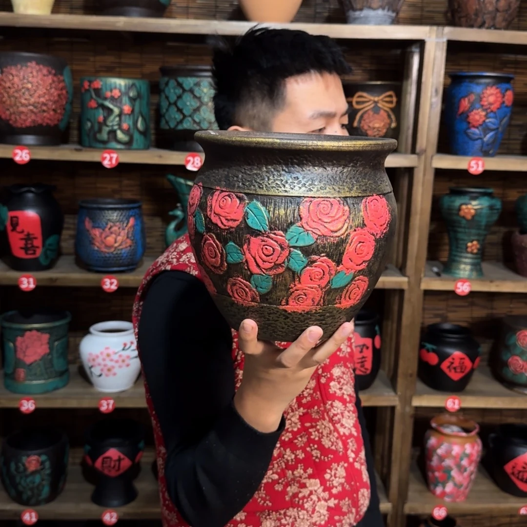 带孔高端浮雕花盆尺寸高21-21