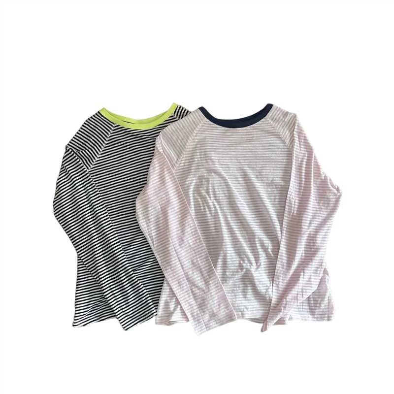 【拼色条纹】 长袖T恤百搭慵懒套头长袖7072
