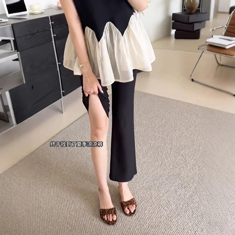 被追问N次~今年流行冰丝微喇休闲裤女夏季薄小个子显瘦弹力凉凉裤