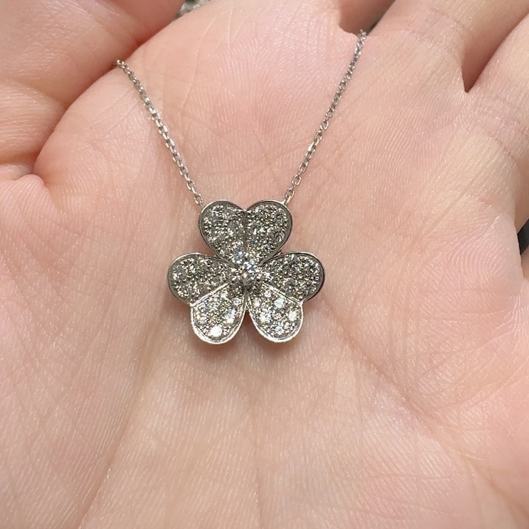 颈饰实验室培育钻石铂Pt950镶嵌小冰糖三叶草