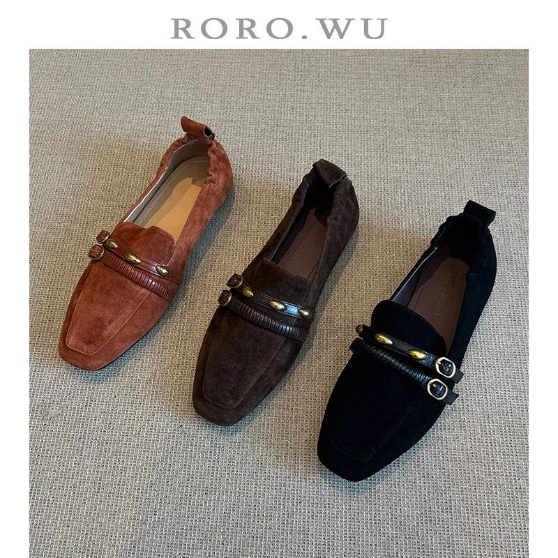 娆娆吴·羊反皮罗马气质个性一脚蹬扣带日常舒适单鞋女鞋A52