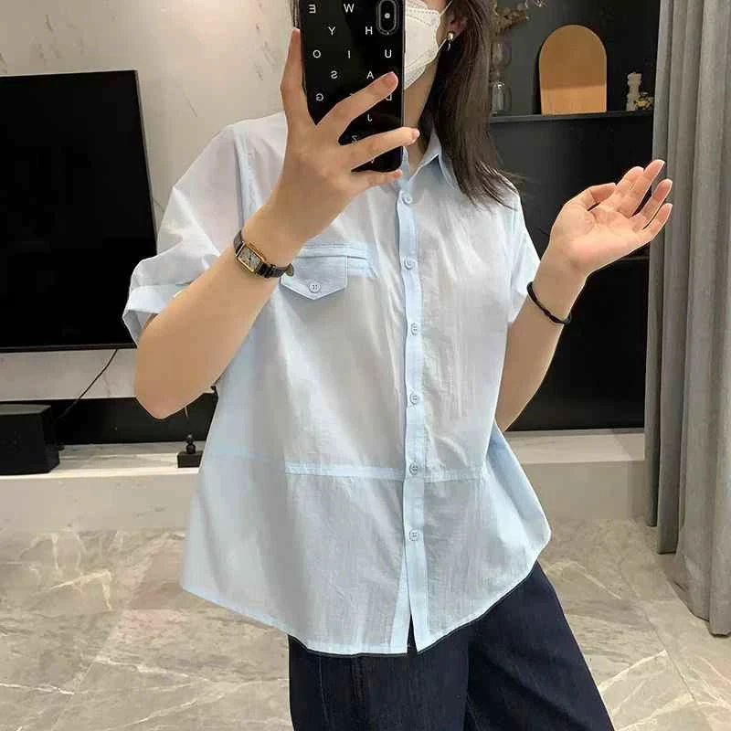 法式短袖白色衬衫女 2025新款夏季宽松显瘦气质独特上衣T恤 8927