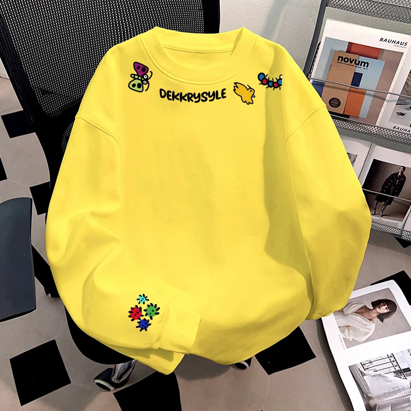 Dekkry潮牌个性百搭打底休闲圆领宽松t恤秋冬季纯棉长袖男女上衣