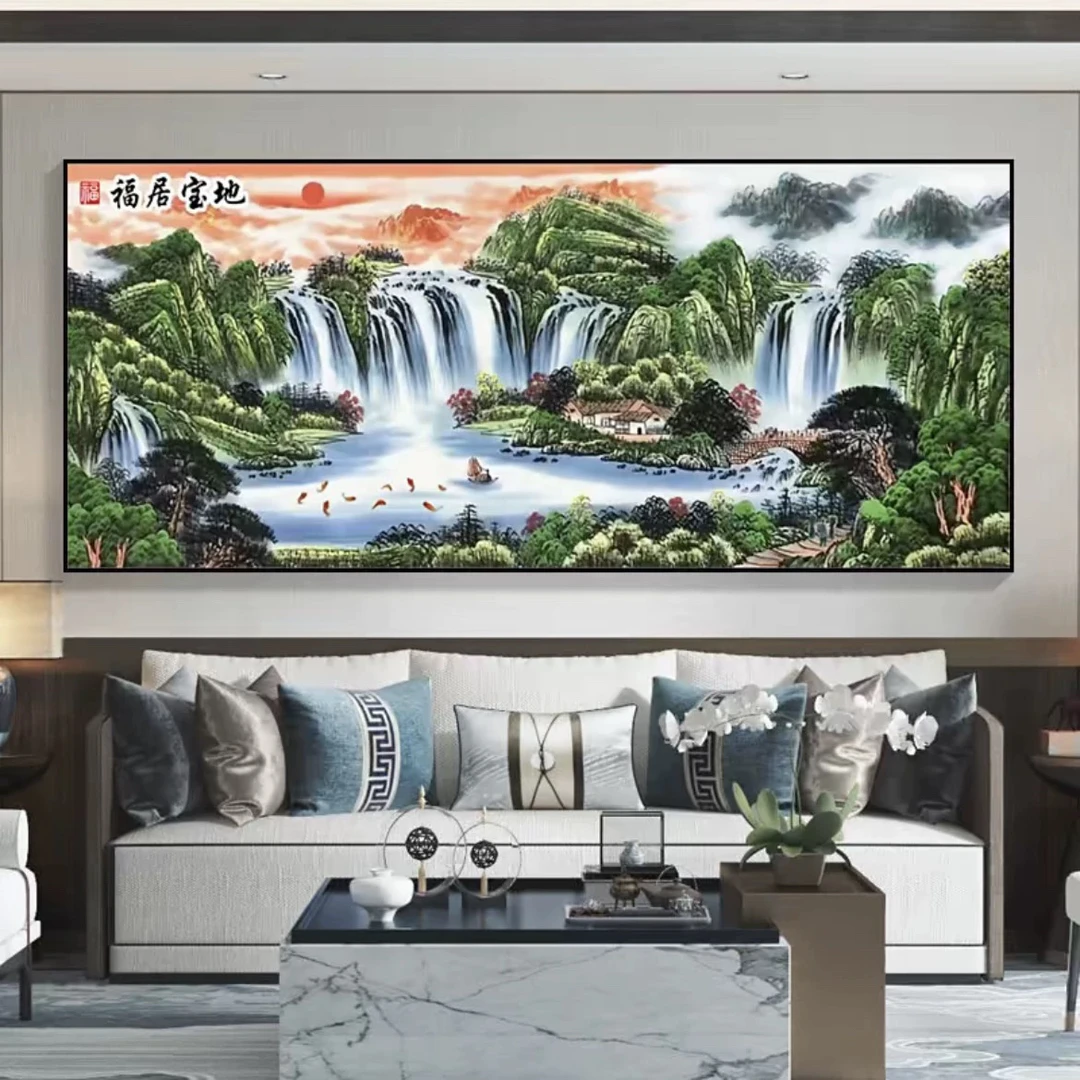 1.45米大格纯手工绣好的十字绣成品777福居宝地装饰画