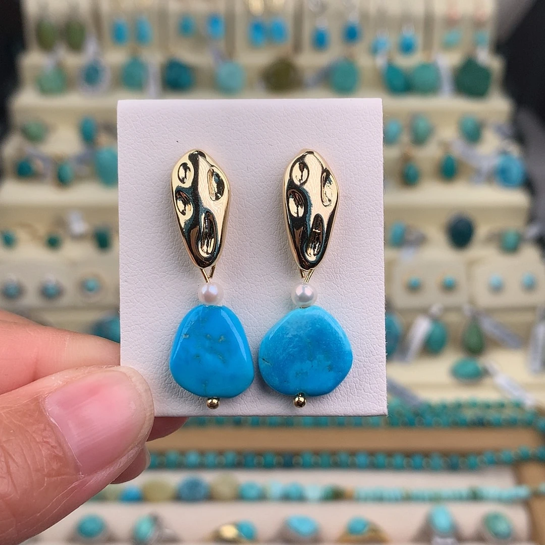 绿松石银S925镶嵌耳饰