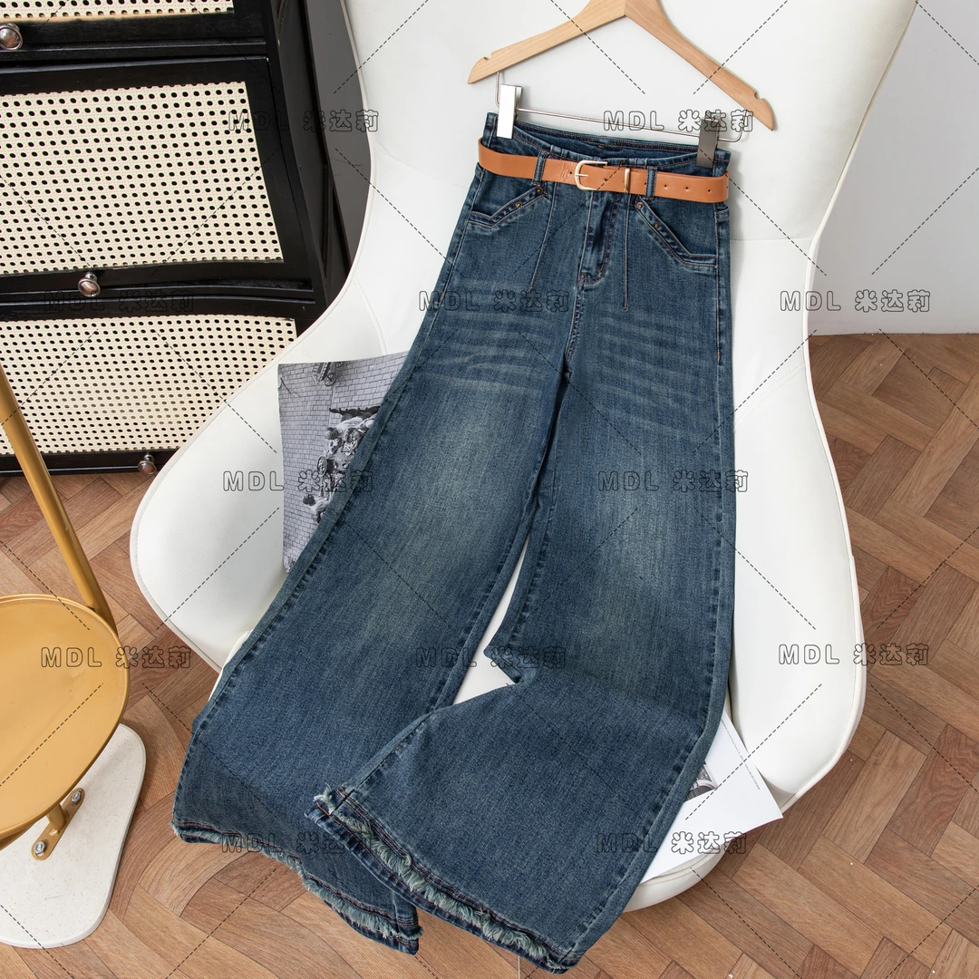 高腰阔腿裤牛仔裤女2025秋季网红百搭新款弹力宽松直筒显瘦潮7912
