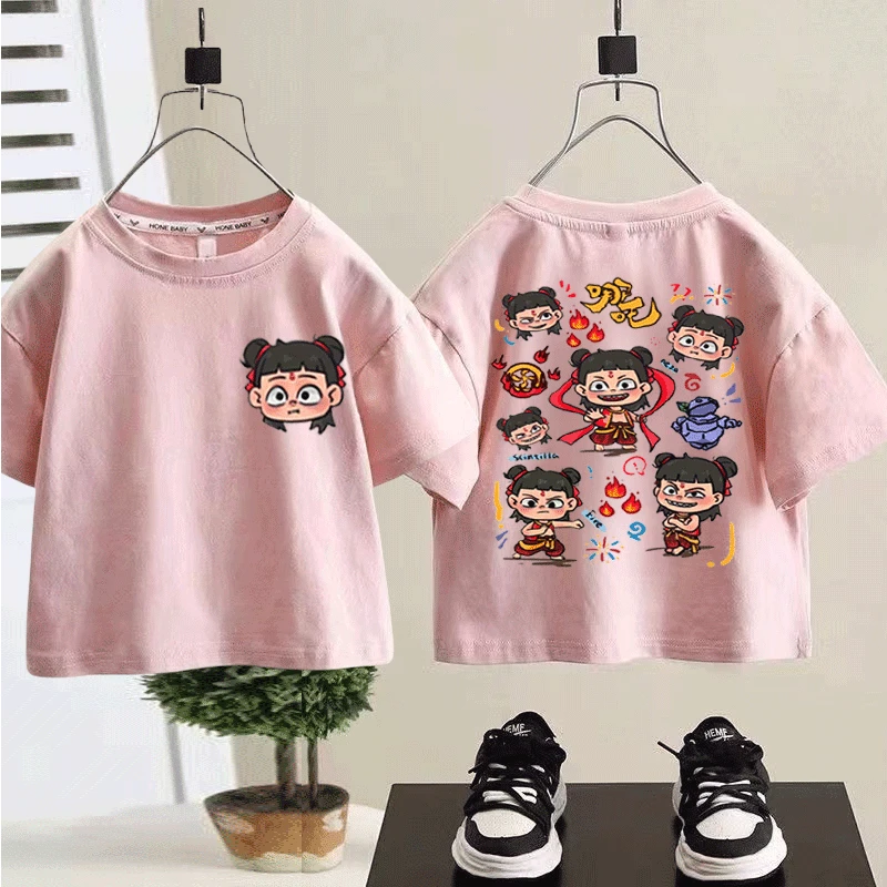 儿童新款哪吒童装100纯棉短袖T恤男女童夏季宝宝洋气卡通爆款上衣