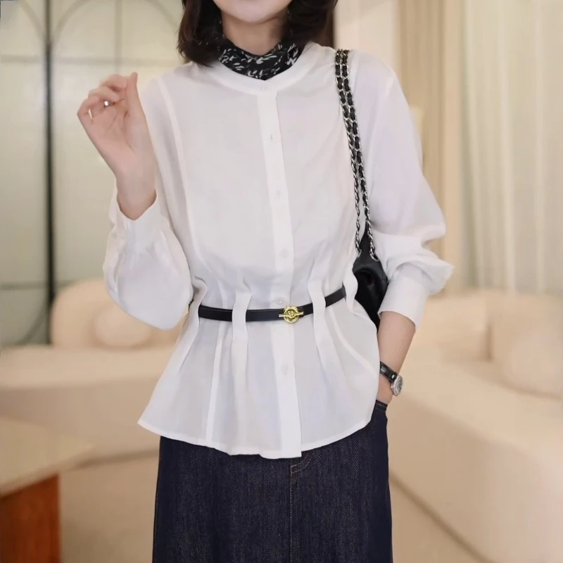 秋季新款百搭小众法式气质长袖打底衬衫简约韩系时尚日常通勤上衣