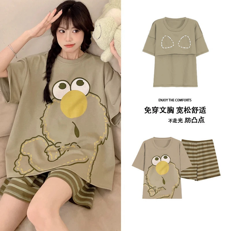 【带胸垫】夏季睡衣女2025新款爆款短袖短裤韩版学生外出家居服套装