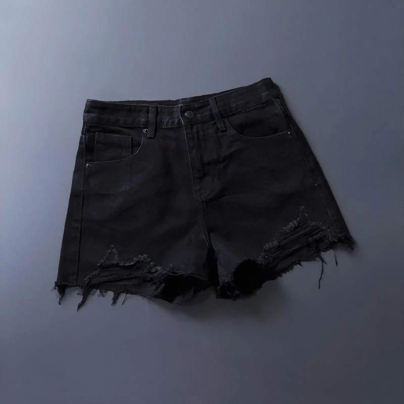 破洞牛仔短裤女2025年夏季新款高腰显瘦阔腿韩版流苏热裤欧货潮ol