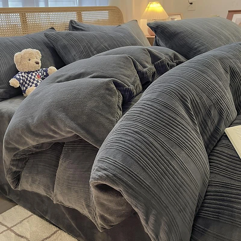 秋冬双面牛奶绒床上四件套雕花厚珊瑚绒床单被套床笠床品三件套