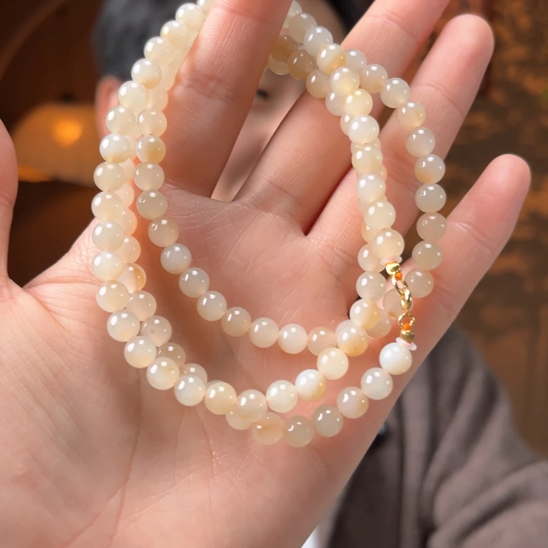 颈饰银S925镶嵌和田玉新疆金山糖白6mm950