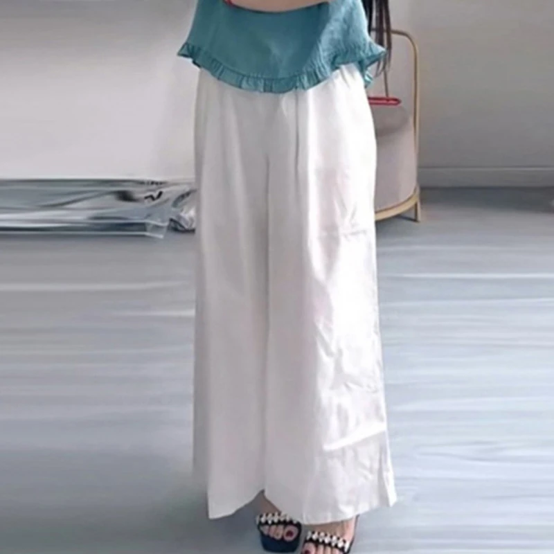 6215简约时尚高级感休闲裤子阔腿裤夏季宽松白色长裤纯色女士女装