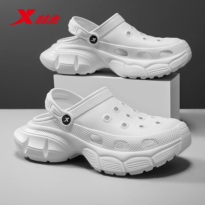 特步洞洞鞋男2025新款防滑耐磨软底包头凉鞋外穿厚底沙滩男士拖鞋