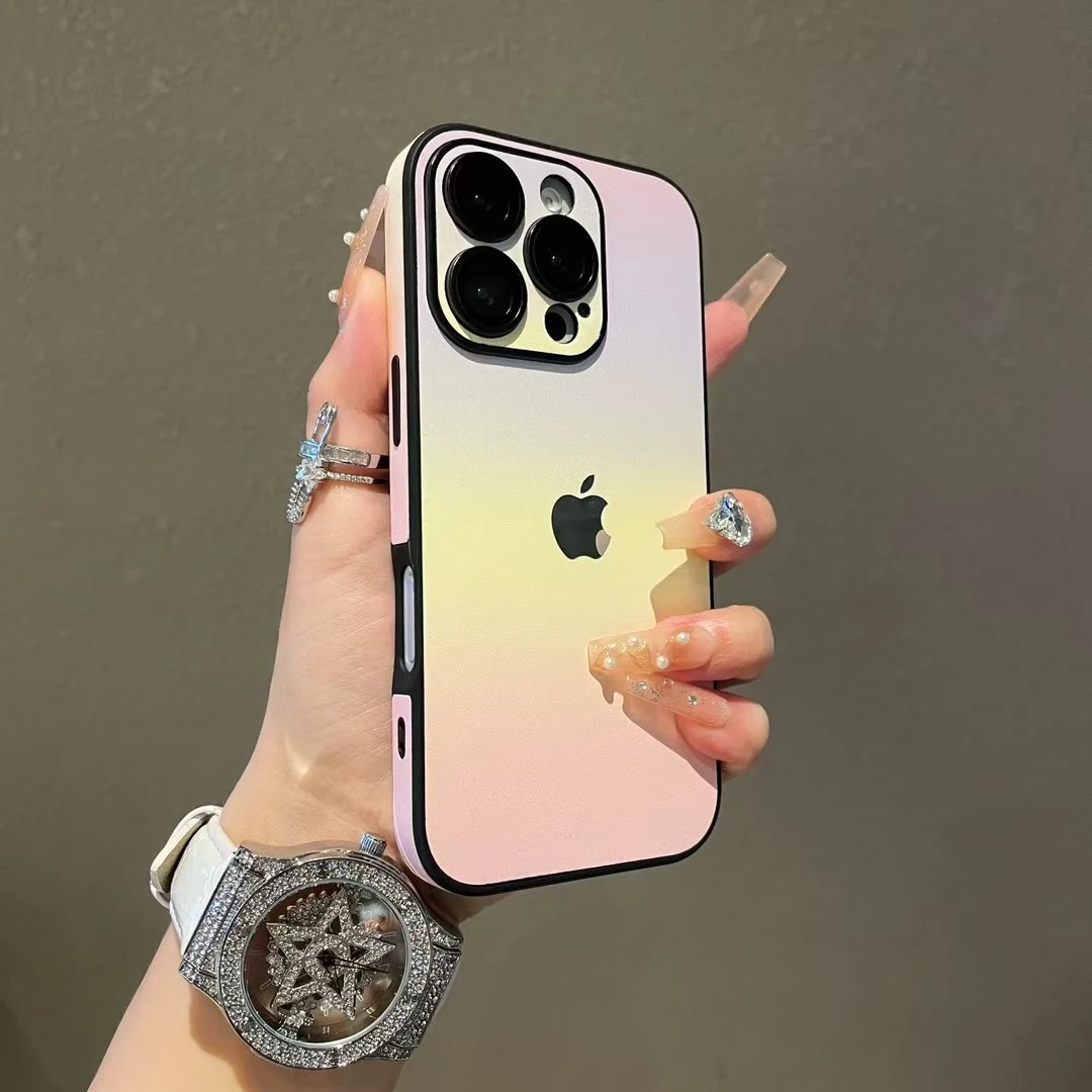 新款渐变素皮纹适用苹果16promax手机壳全包iPhone15简约14男13女