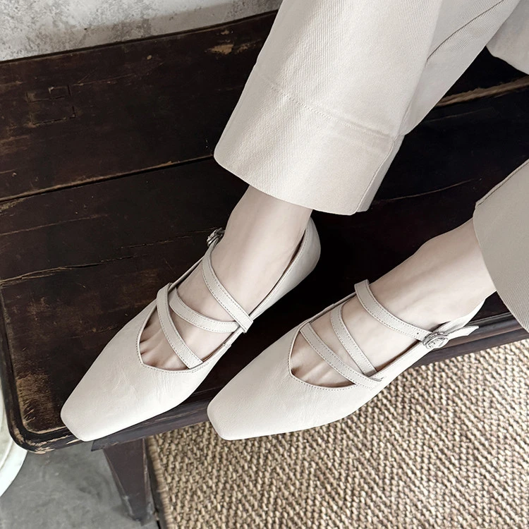 玛丽珍鞋2025年春季复古风粗跟交叉绑带纯色